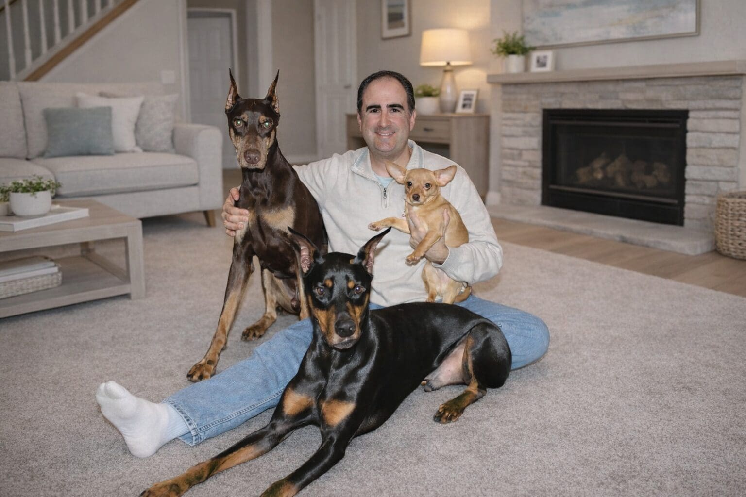 Dog Trainer Rich with Dogs and Puppy