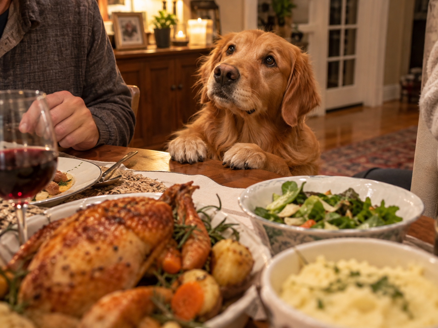 Golden Retriever Begging at Dinner